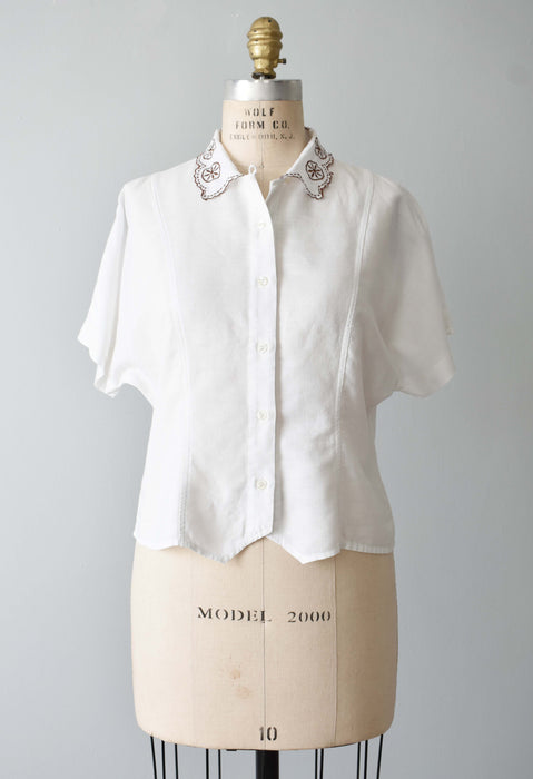vintage embroidered linen blouse (s/m)