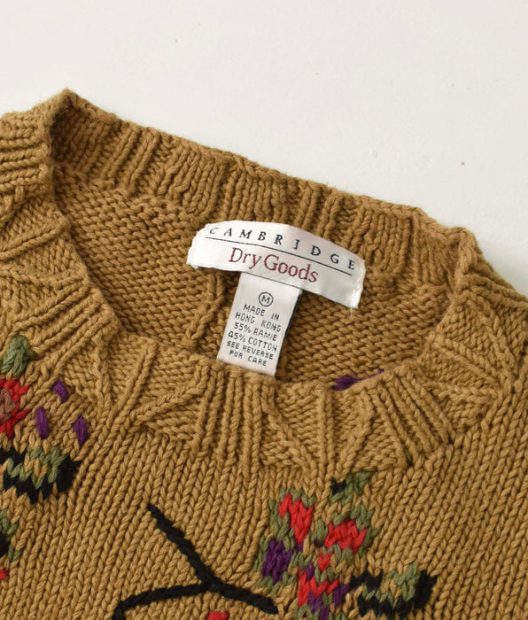 vintage ochre botanical knit sweater (m)