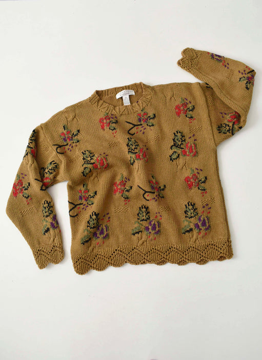 vintage ochre botanical knit sweater (m)