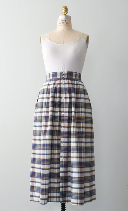 vintage madras button front skirt (l)