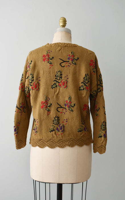 vintage ochre botanical knit sweater (m)