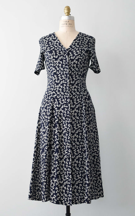 vintage navy botanical dress (xs)