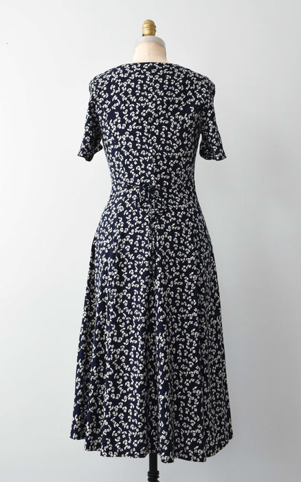 vintage navy botanical dress (xs)