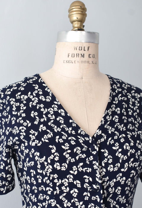 vintage navy botanical dress (xs)