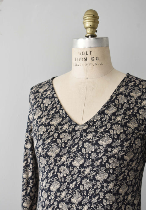 vintage botanical jersey knit dress (s/m)