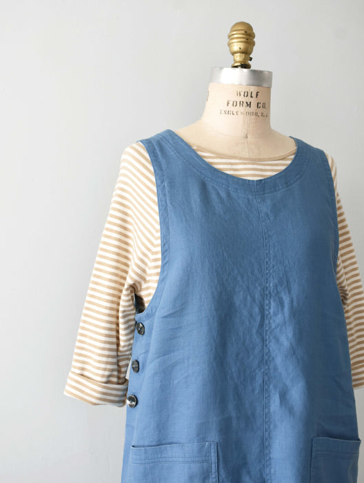 vintage lake blue linen dress (m)