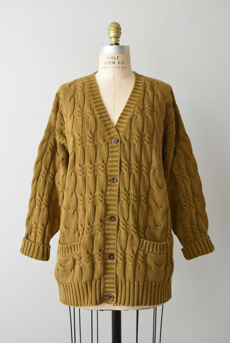 vintage ochre cable knit cardigan (l)