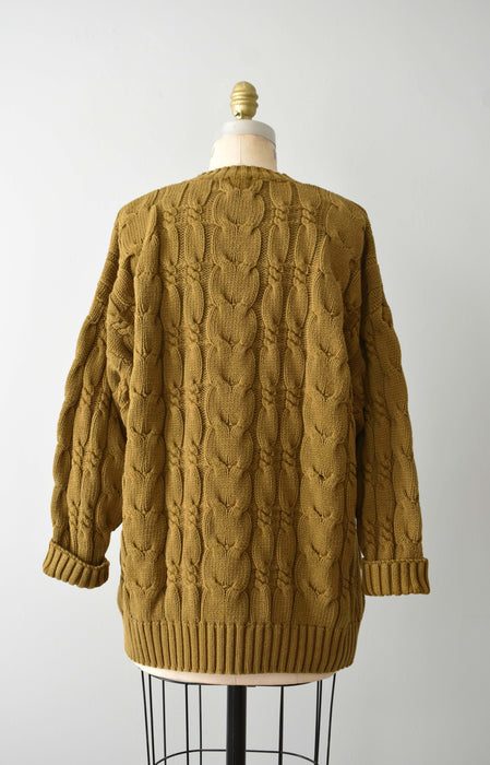 vintage ochre cable knit cardigan (l)