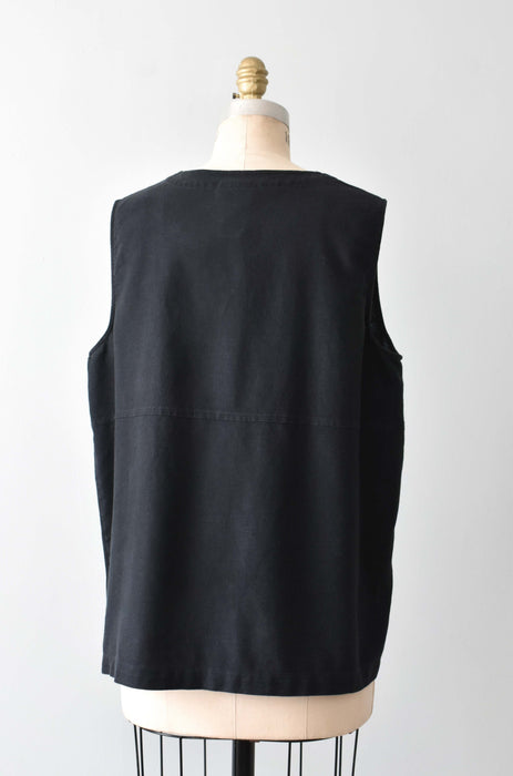 vintage sleeveless black linen top (xl)
