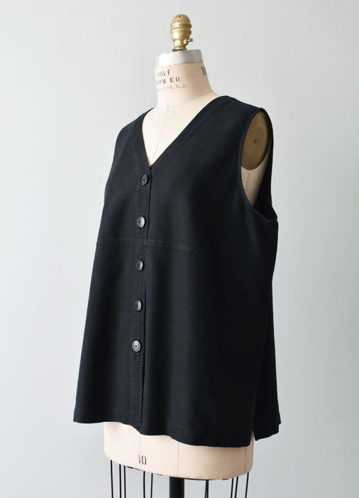 vintage sleeveless black linen top (xl)
