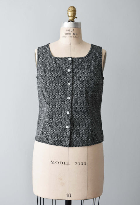 vintage sleeveless black floral top (s)