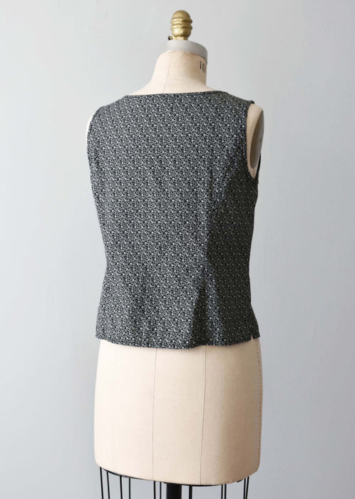 vintage sleeveless black floral top (s)
