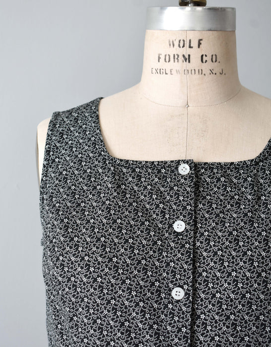 vintage sleeveless black floral top (s)