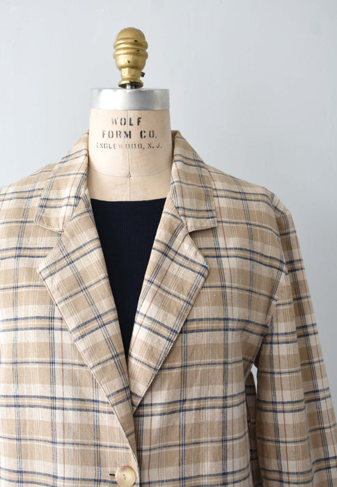vintage plaid linen jacket (m)