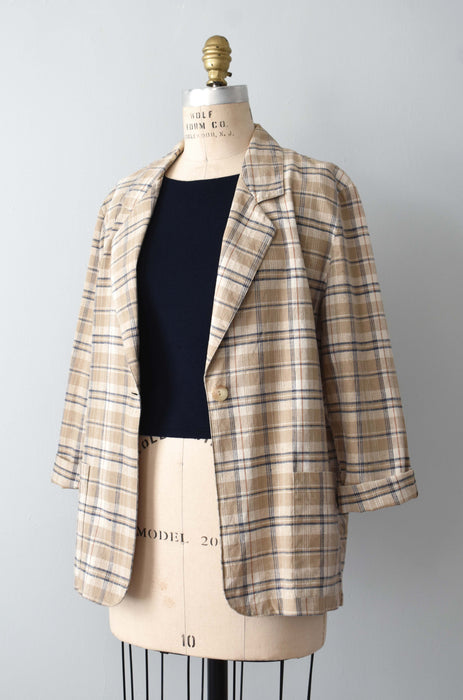 vintage plaid linen jacket (m)