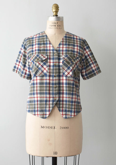 vintage cropped plaid button up (s)