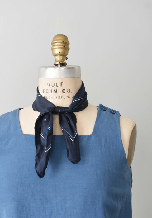 vintage navy blue silk scarf