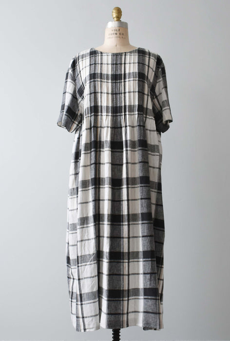 vintage plaid linen gauze dress (xl)