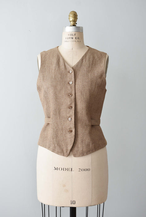 vintage beige tweed vest (s)