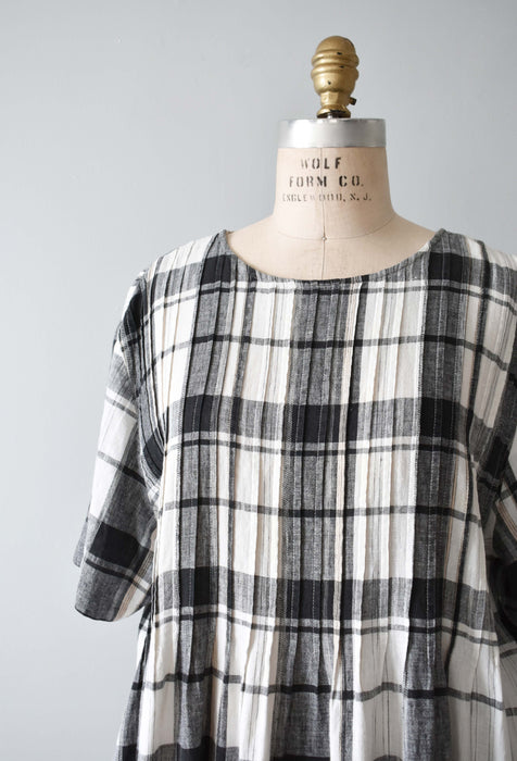 vintage plaid linen gauze dress (xl)