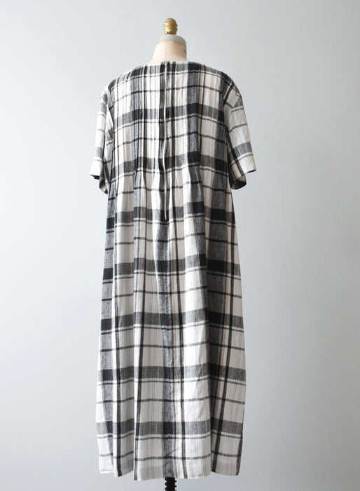 vintage plaid linen gauze dress (xl)