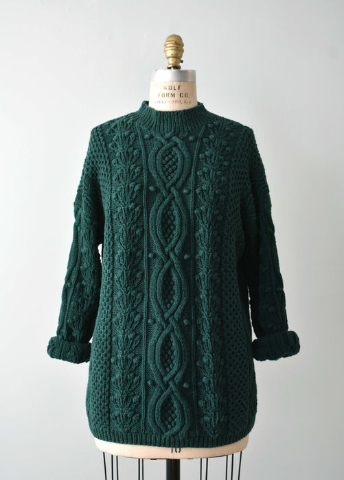 vintage forest hand knit cotton sweater (m/l)