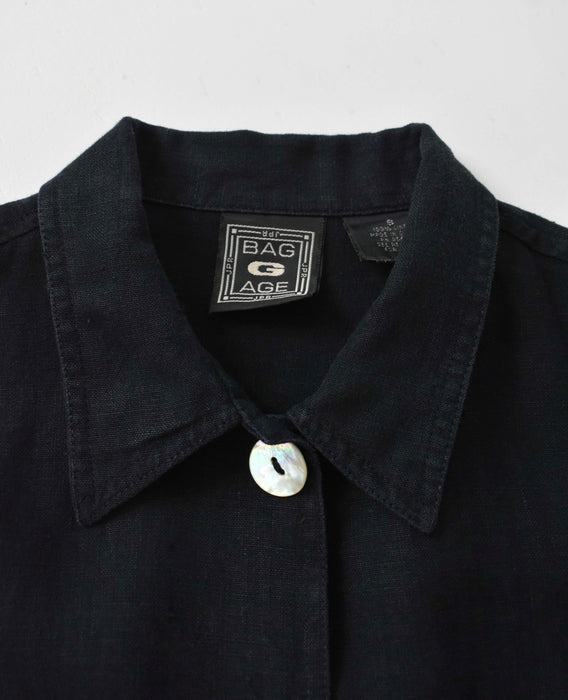 vintage black linen pocket top (m)