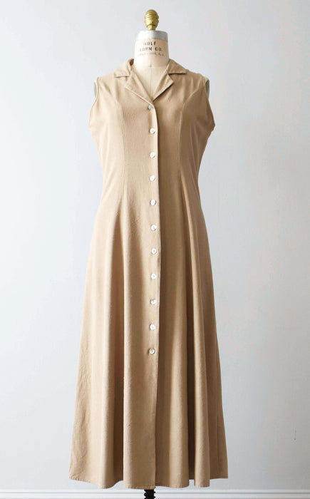 vintage beige raw silk dress (m)