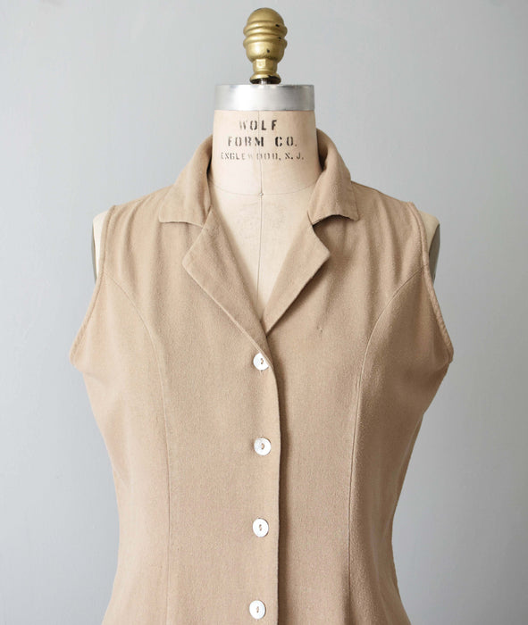 vintage beige raw silk dress (m)