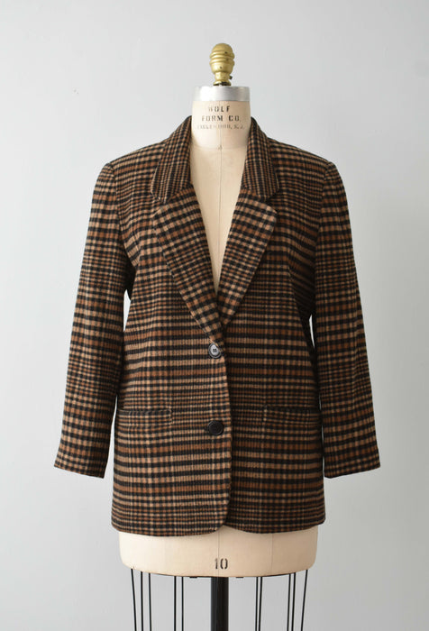vintage brown plaid blazer (s)