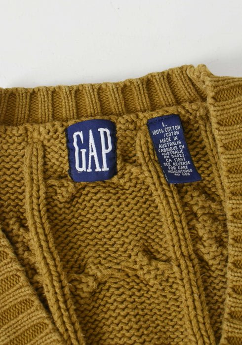 vintage ochre cable knit cardigan (l)