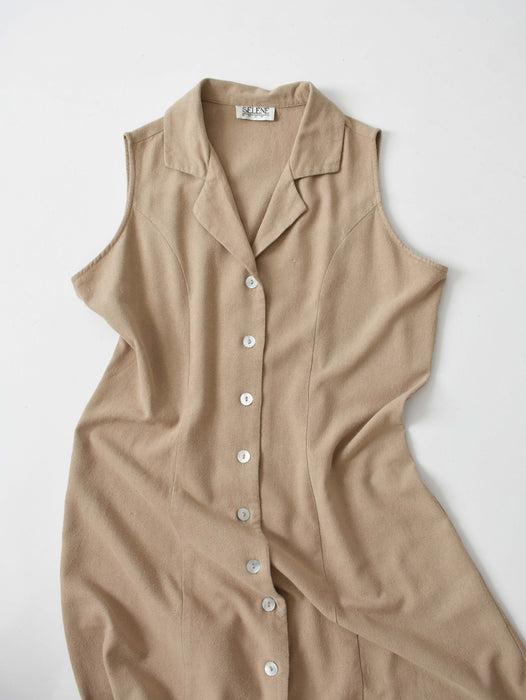 vintage beige raw silk dress (m)