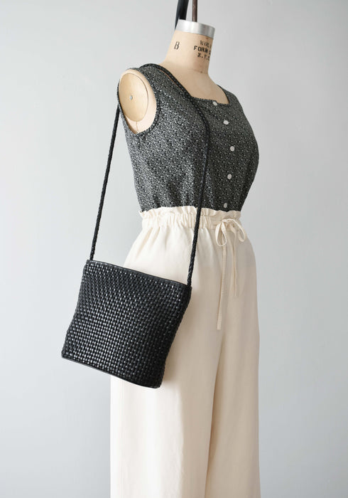 vintage woven black leather purse