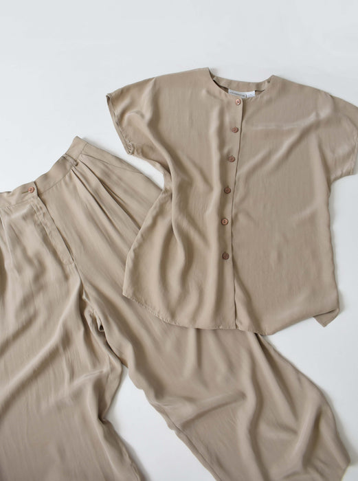 vintage silk two piece trouser set (l)