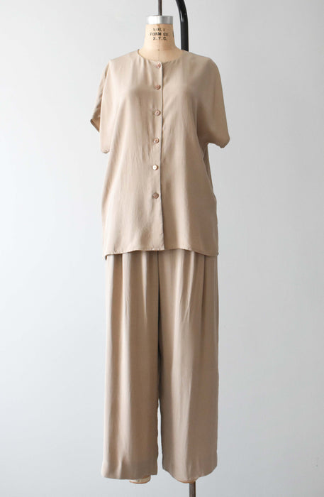 vintage silk two piece trouser set (l)