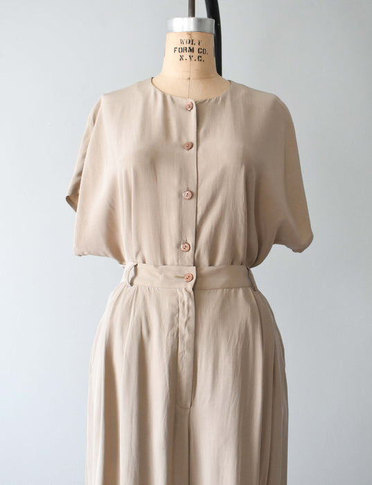 vintage silk two piece trouser set (l)