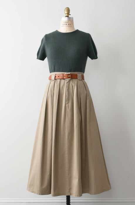 vintage beige pleated cotton skirt (m)