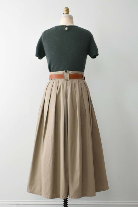 vintage beige pleated cotton skirt (m)
