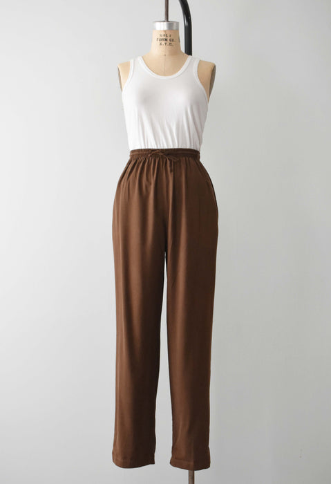 vintage cocoa raw silk pants (m/l)