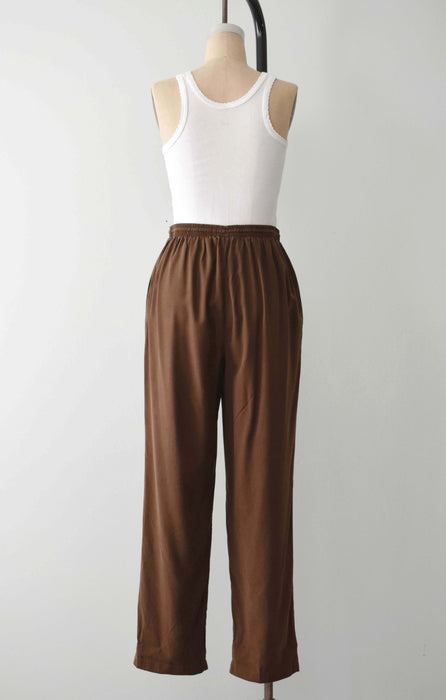 vintage cocoa raw silk pants (m/l)