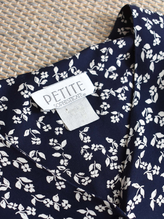 vintage navy botanical dress (xs)