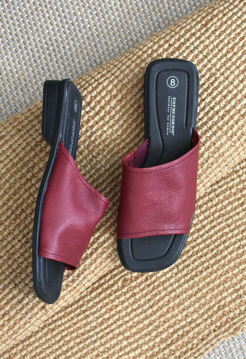 vintage cranberry leather slides (8)
