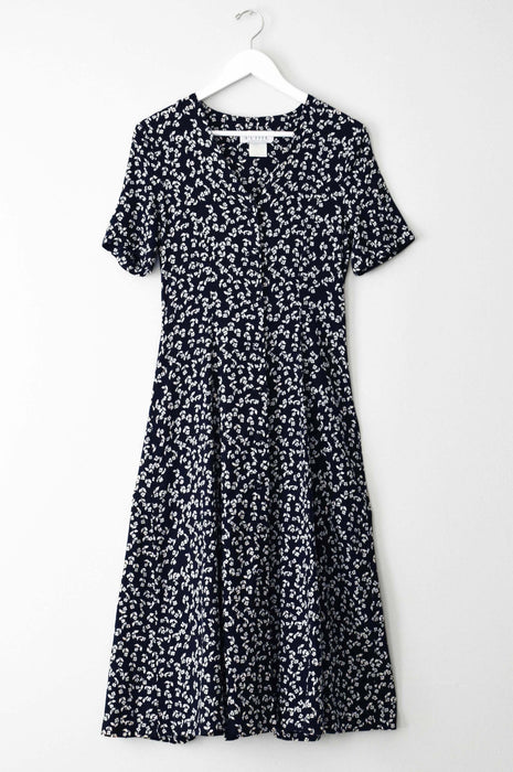 vintage navy botanical dress (xs)