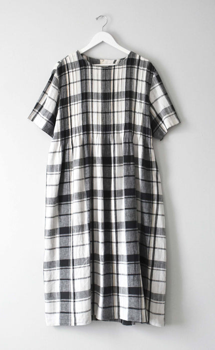 vintage plaid linen gauze dress (xl)