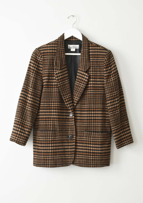 vintage brown plaid blazer (s)