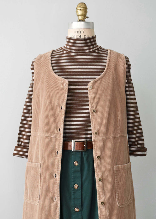 vintage sleeveless corduroy duster (s)