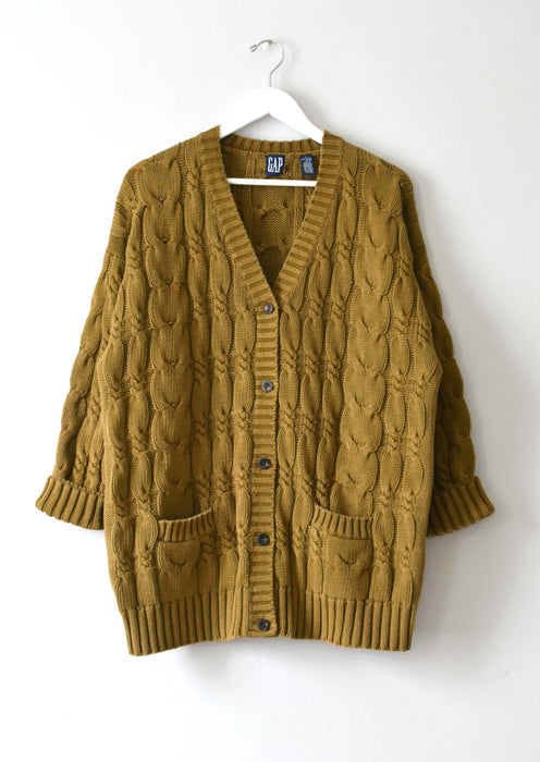 vintage ochre cable knit cardigan (l)