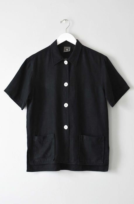 vintage black linen pocket top (m)
