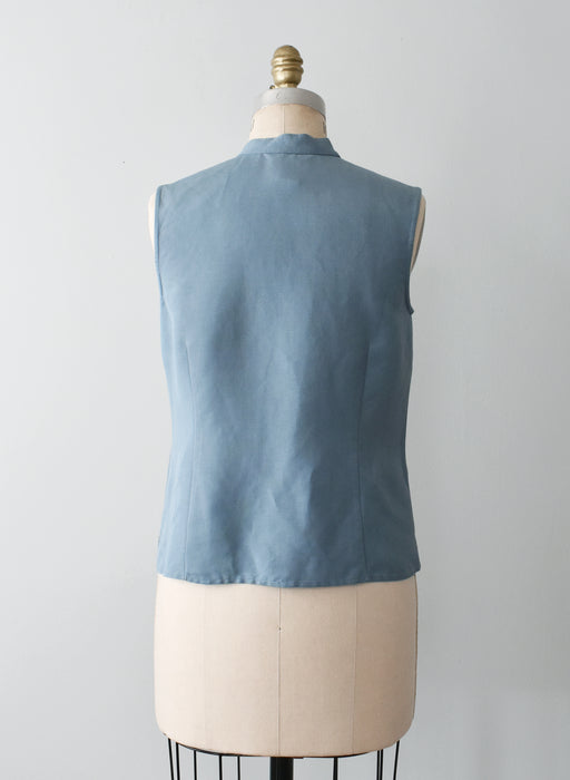 vintage sleeveless slate linen top (s)