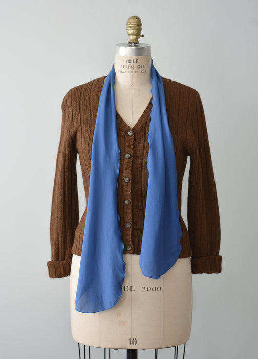 Vintage Ruffled Cobalt Scarf